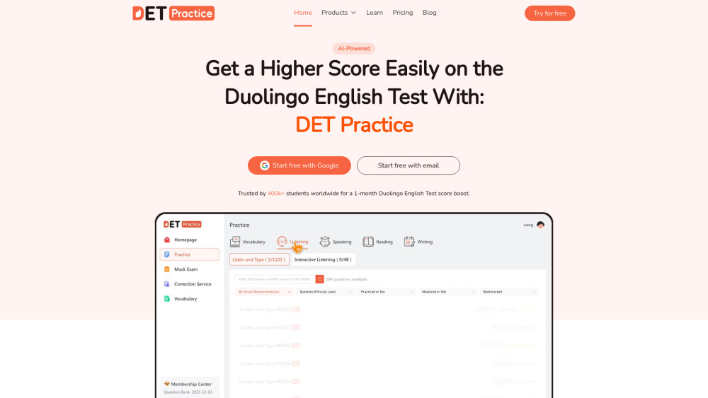Det Practice website screenshot