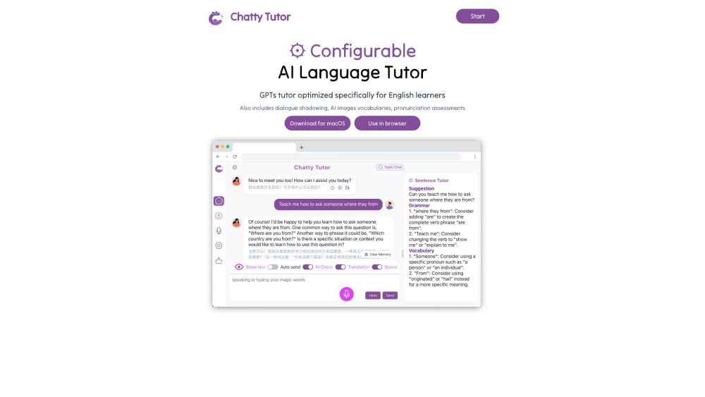 Chatty Tutor website screenshot
