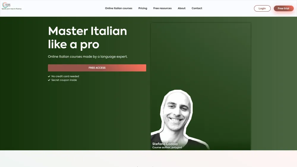 Think In Italian Ai Tutor website screenshot