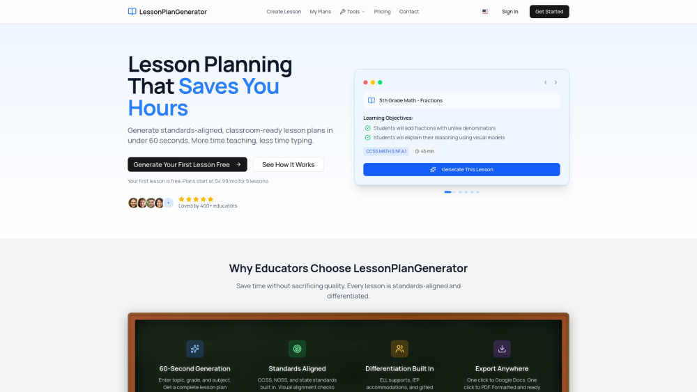Lesson Plan Generator website screenshot