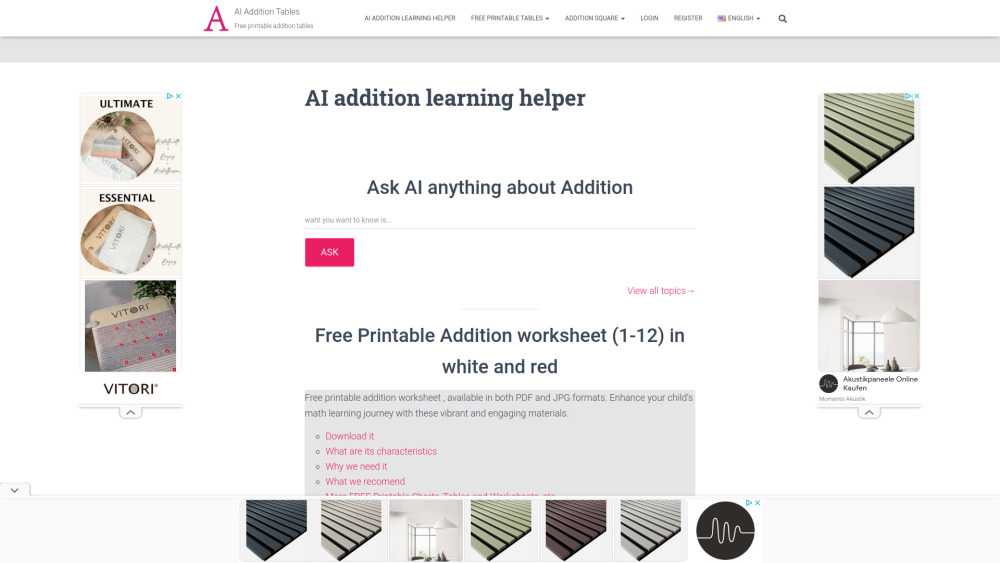 Ai Addition Learning Helper website screenshot