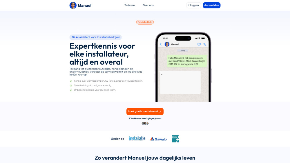 Manuel website screenshot