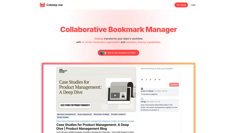 Cokeep website screenshot