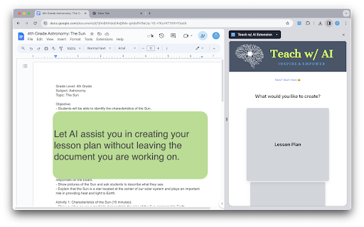 Teach W Ai Chrome Extension website screenshot
