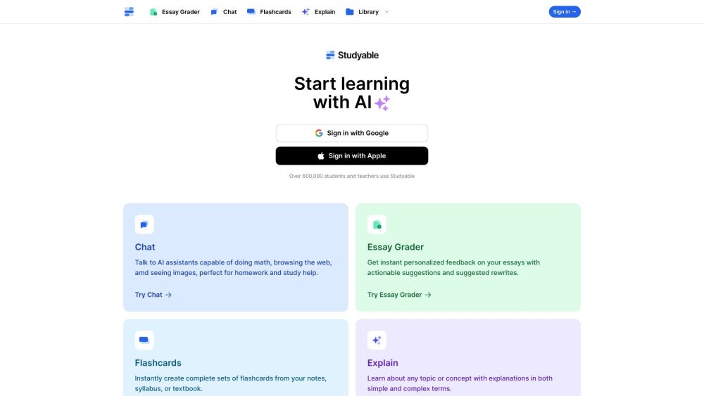Studyable App website screenshot