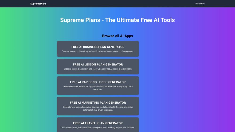 Supreme Plans Ai website screenshot