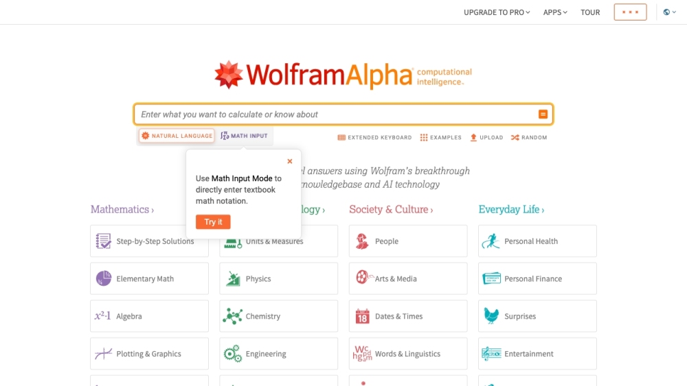 Wolframalpha website screenshot