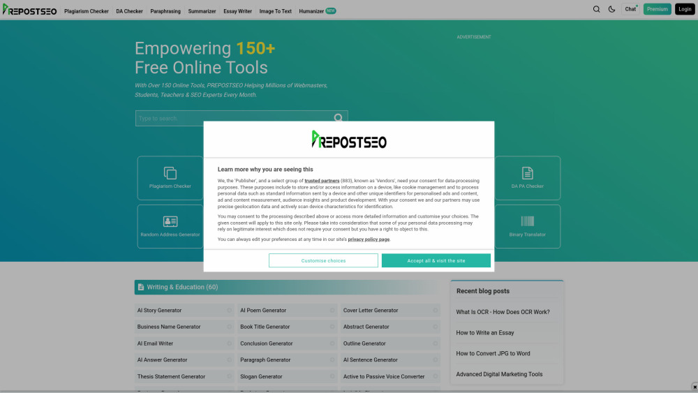 Prepostseo website screenshot