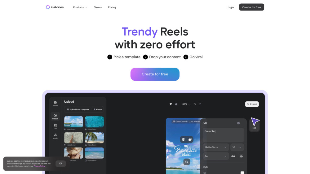 Instories website screenshot
