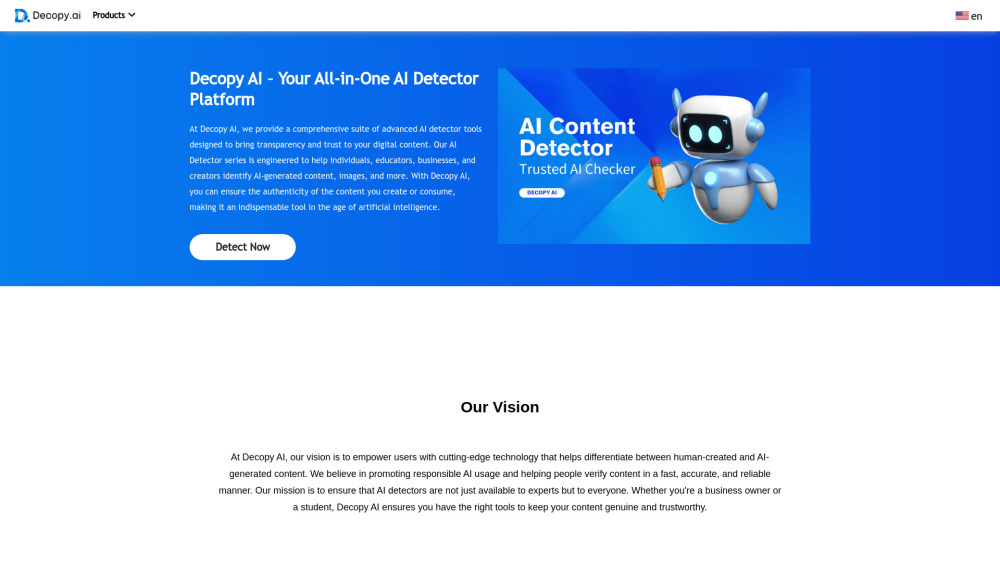 Decopy Ai website screenshot