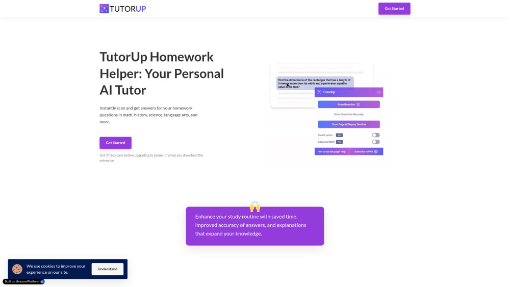 Tutorup Ai Homework Helper website screenshot