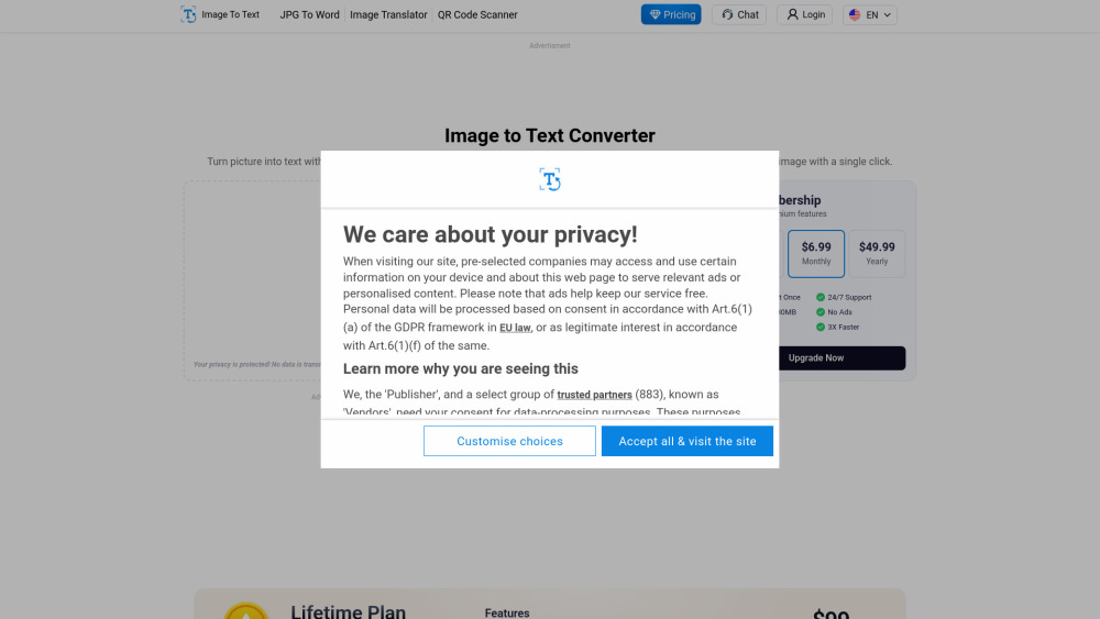 Image To Text Converter Io website screenshot