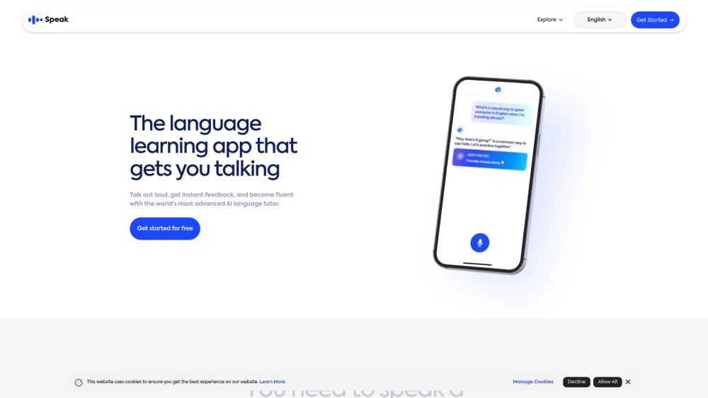 Speak website screenshot