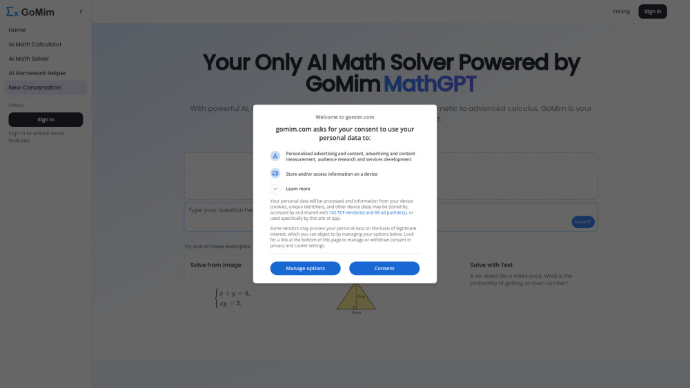 Gomim Math Ai website screenshot