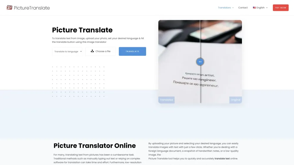 Picture Translate website screenshot