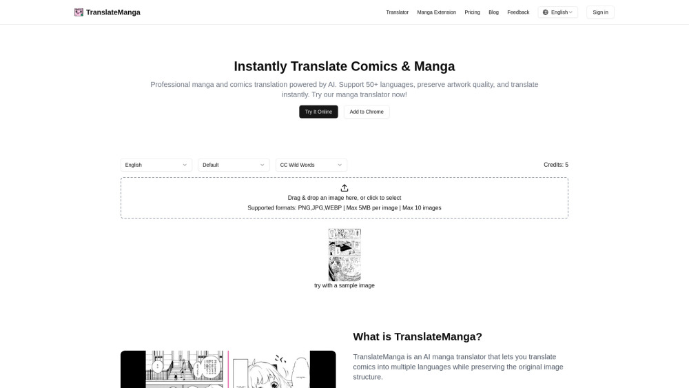 Translatemanga website screenshot