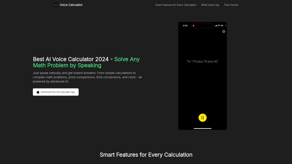 Voicecalc Ai Math Calculator website screenshot