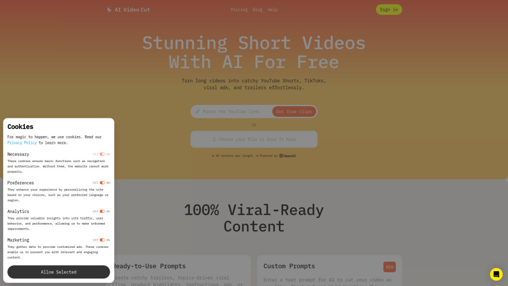 Ai Video Cut website screenshot