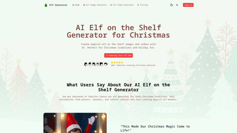 Elf On The Shelf Generator website screenshot