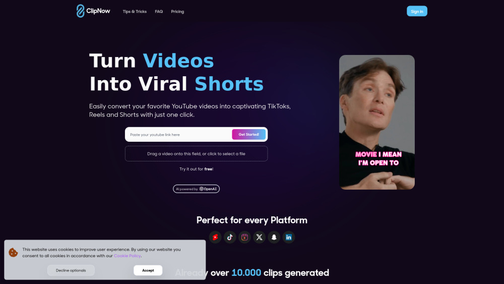 Clipnow Ai website screenshot