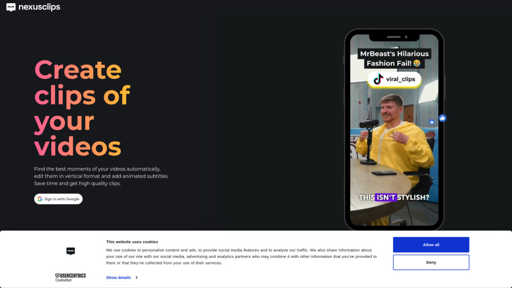 Nexus Clips website screenshot