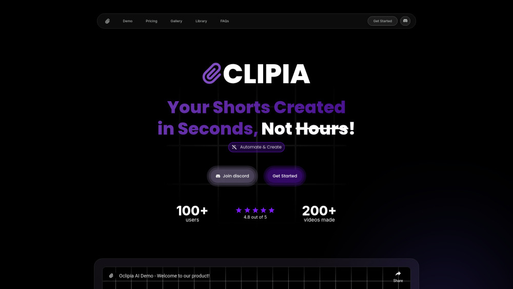 Oclipia website screenshot