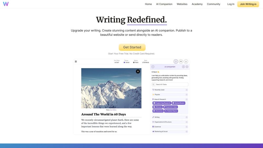 Writing Io website screenshot