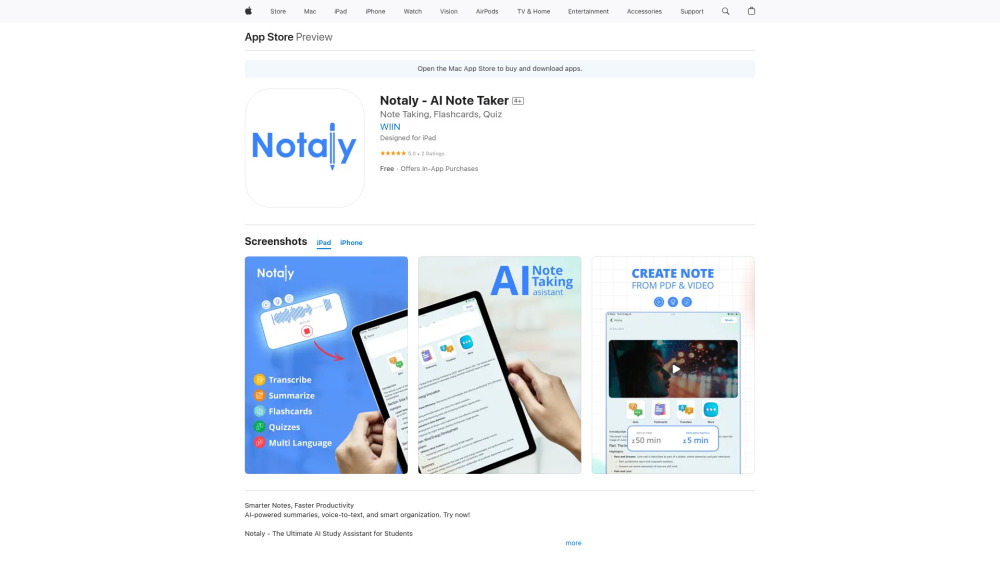 Notaly Note Taking Ai website screenshot