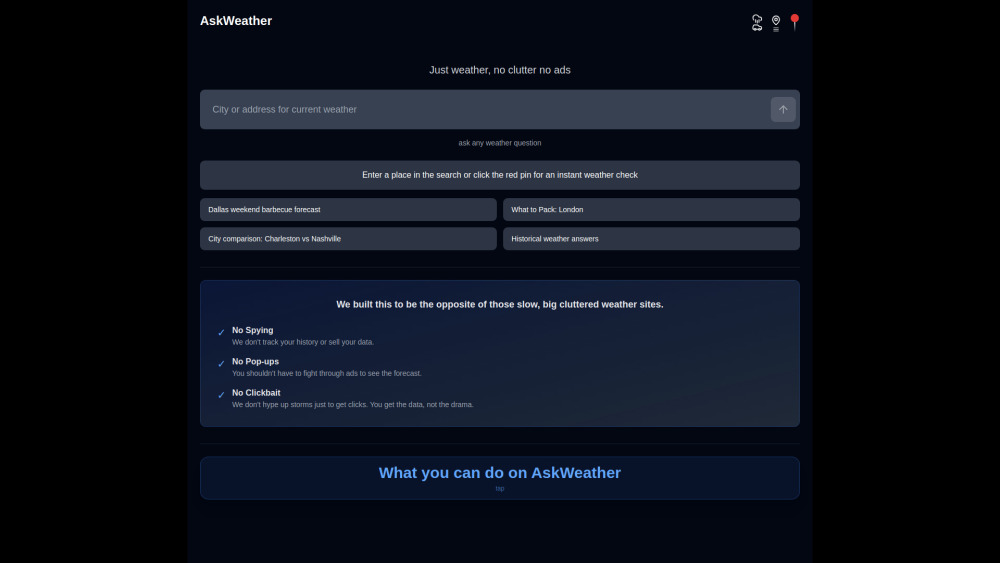 Ask Weather website screenshot