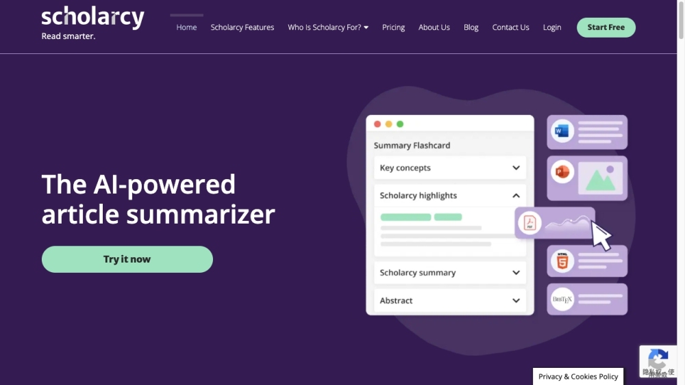 Scholarcy website screenshot