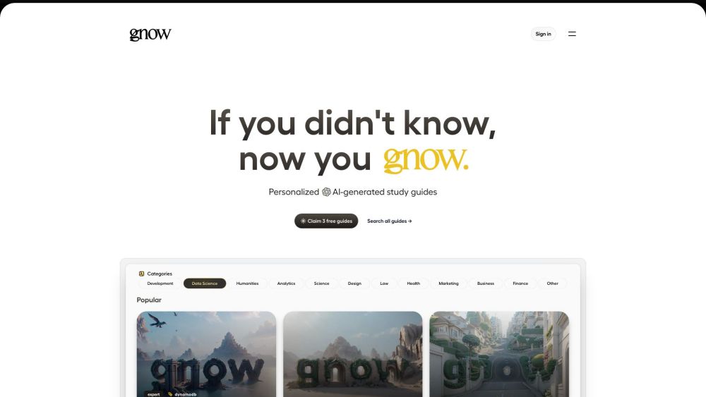 Gnow website screenshot