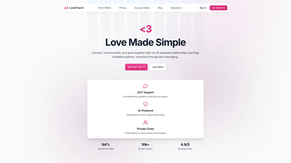 Lessthan3 Ai Relationship Counseling website screenshot