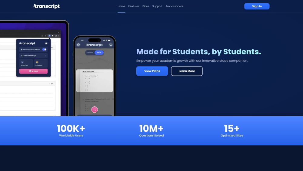 Transcript website screenshot