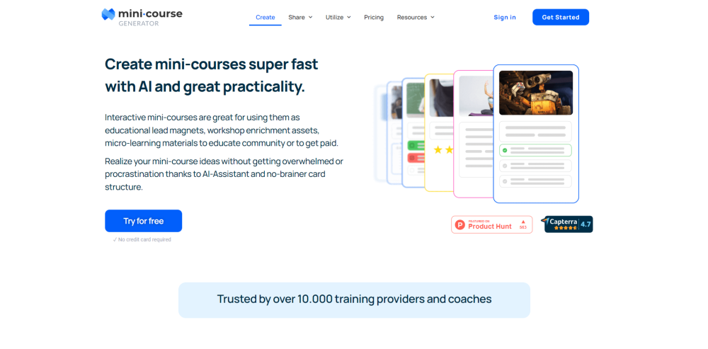 Mini Course Generator website screenshot