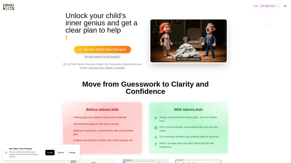 Talents Kids website screenshot