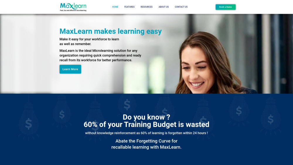 Maxlearn Microlearning Platform website screenshot