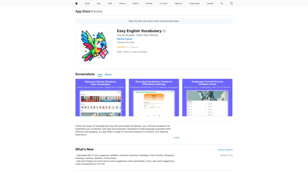 Easy English Vocabulary website screenshot
