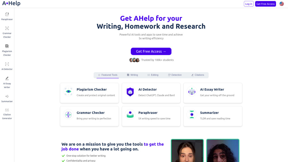 Ahelp website screenshot