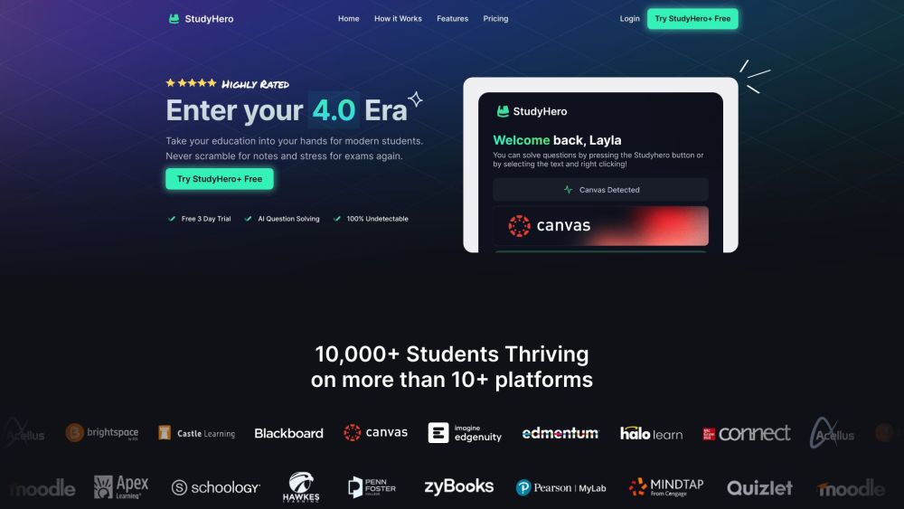 Studyhero Ai website screenshot