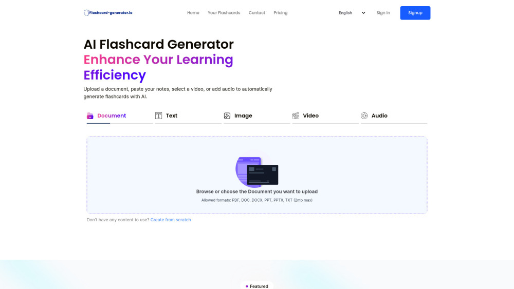 Flashcard Generator website screenshot