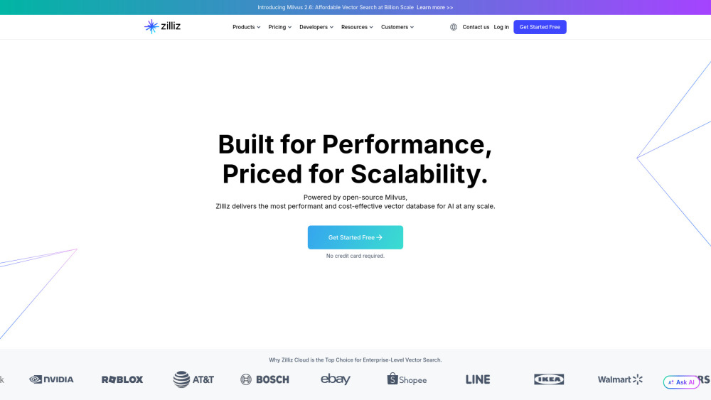 Zilliz website screenshot
