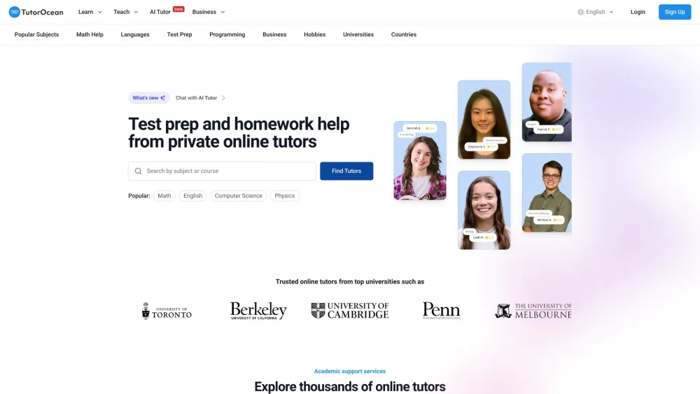 Tutorocean Com website screenshot