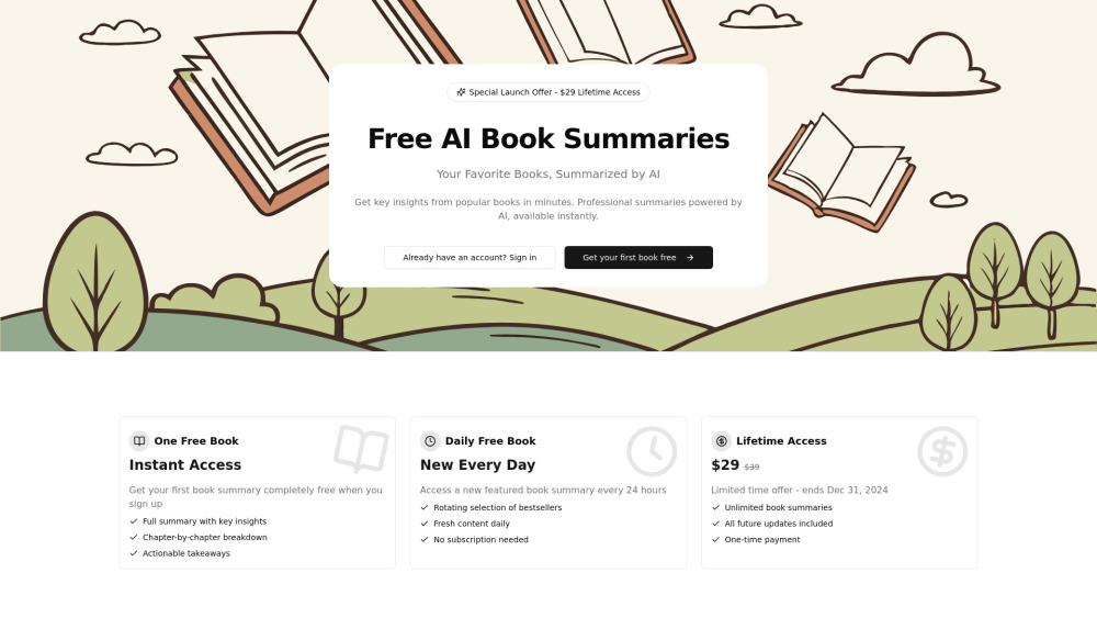 Free Ai Book Summaries website screenshot