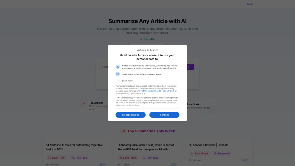 Ibrief website screenshot