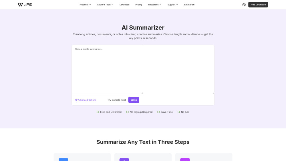 Ai Summarizer 1 website screenshot
