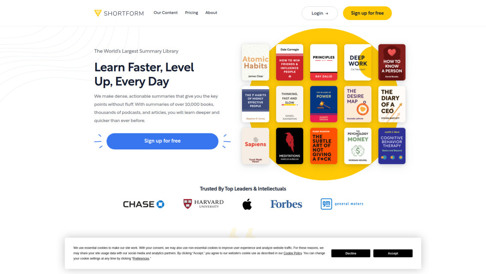 Shortform website screenshot