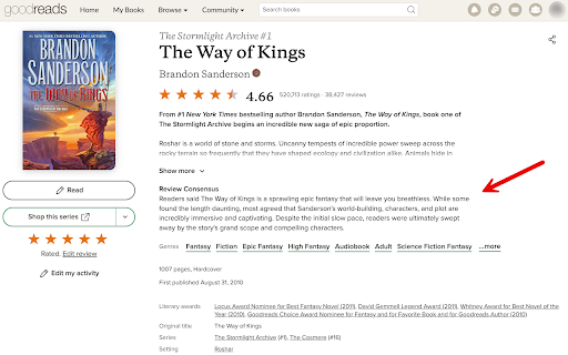 Review Consensus For Goodreads website screenshot