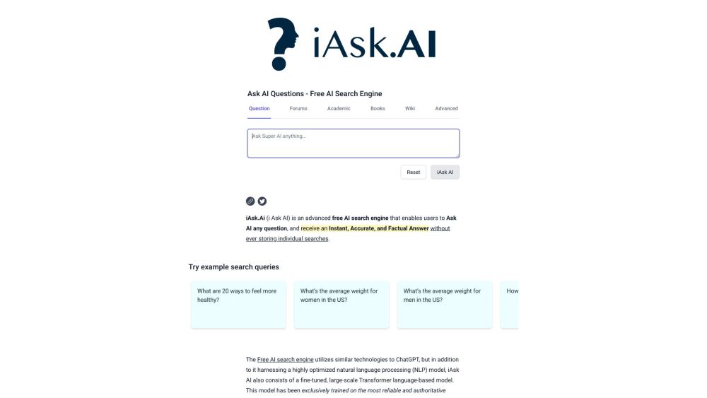 Iask Ai Generative Ai Search Engine website screenshot