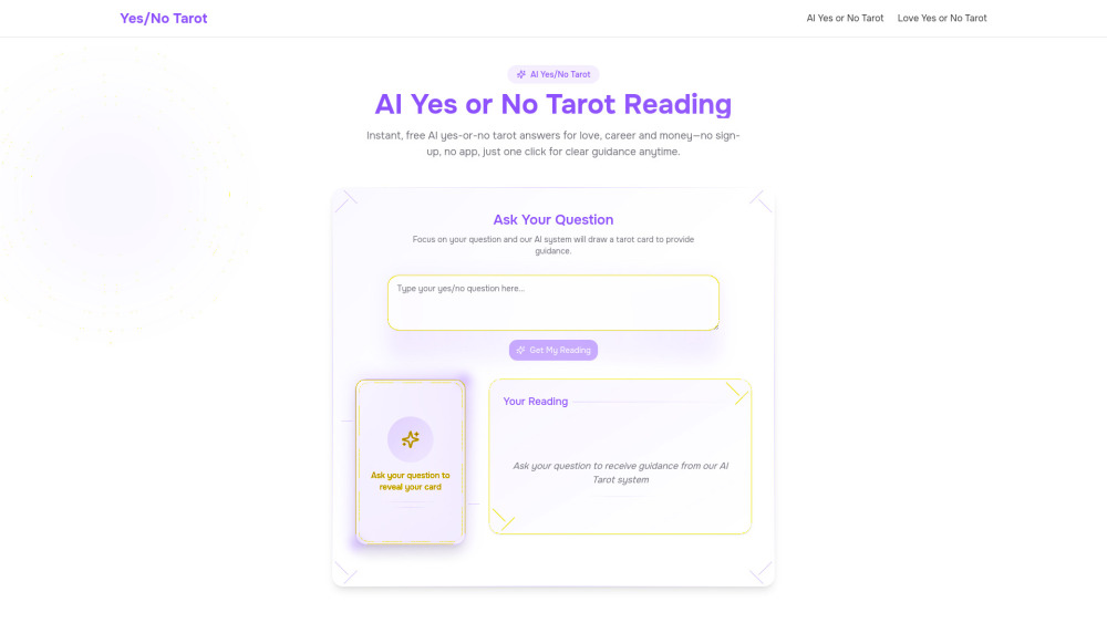 Ai Yes No Tarot website screenshot