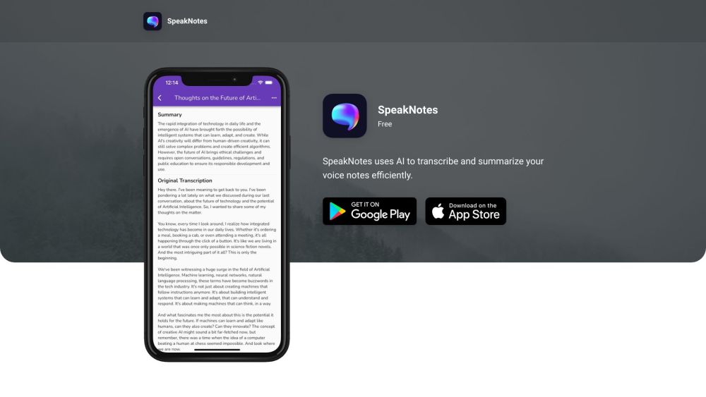 Speaknotes website screenshot